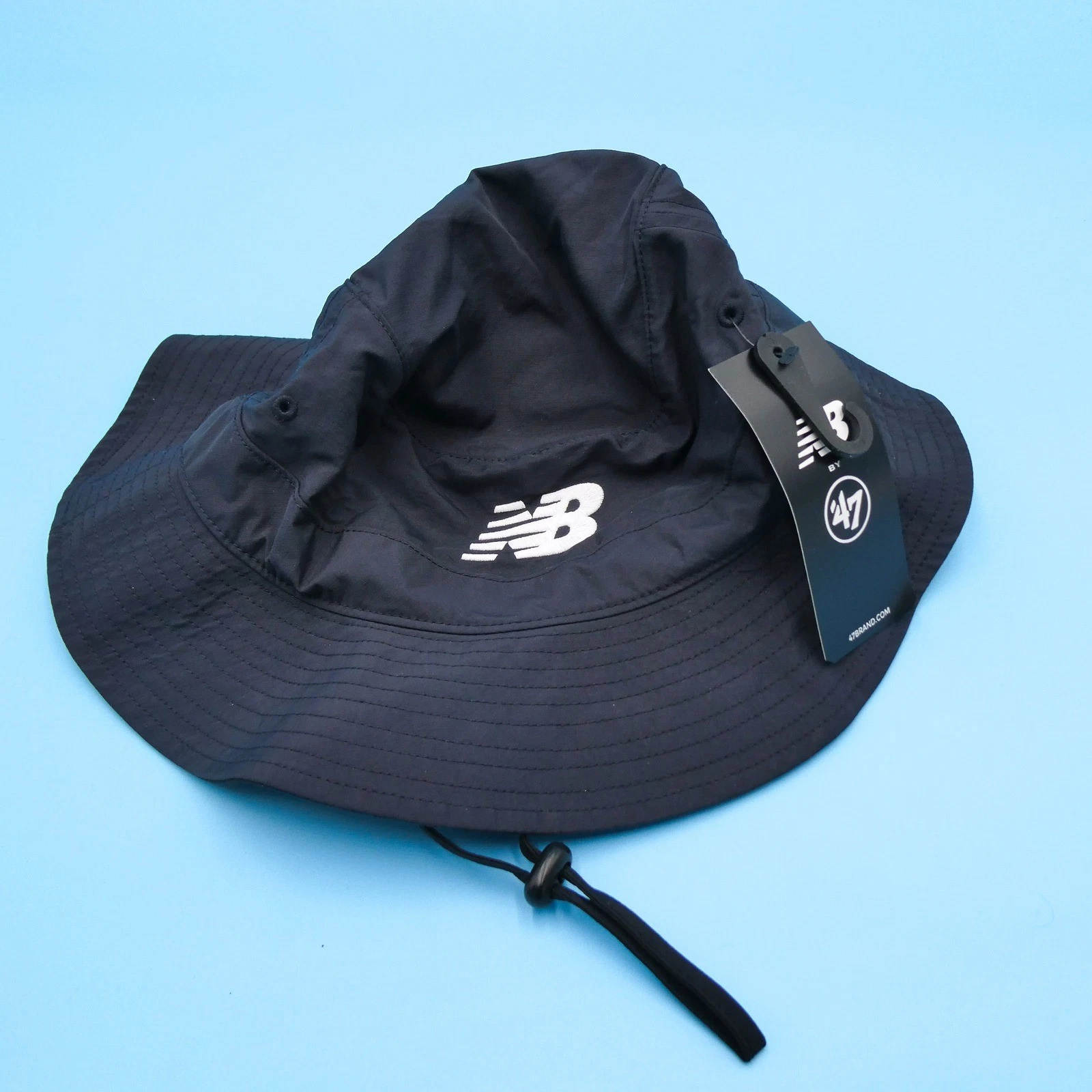New Balance Bucket Hat Mens One Size Fits All Navy Blue Adjustable Chin Strap