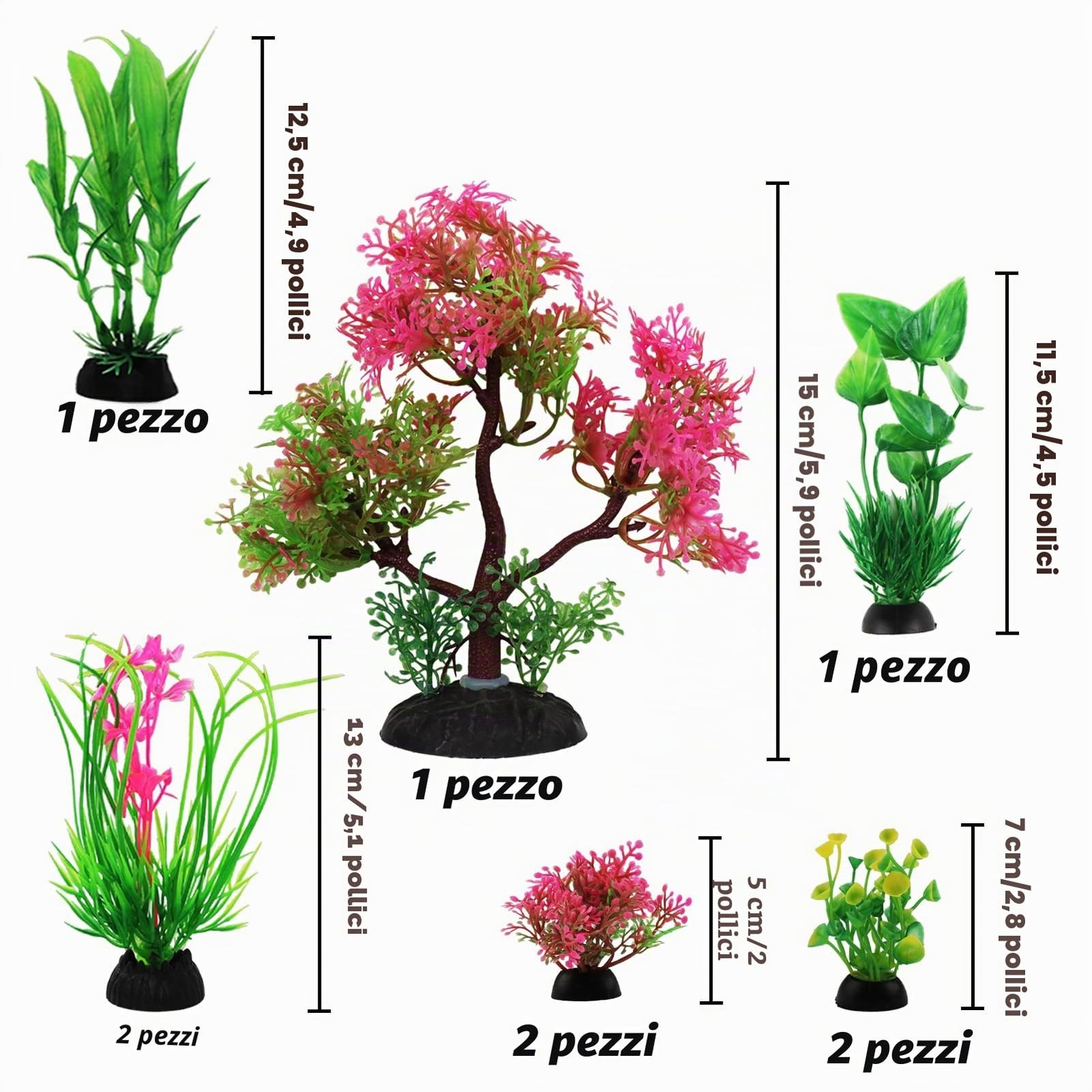 Piante per Acquario con Conchiglie Naturali 15 Pezzi - Verde, Rosso. foto 2