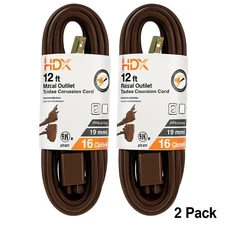 HDX 12 ft. 16/2 Light Duty Indoor Multi-Outlet Extension Cord, Brown (2-Pack)