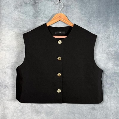V by Very Damen schwarze Weste maßgeschneidert Weste Goldknöpfe Cropped UK 20 neu mit Etikett