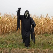 Scream Ghost Face Halloween Costume Black Cotton Robe Mask Gloves Custom Size