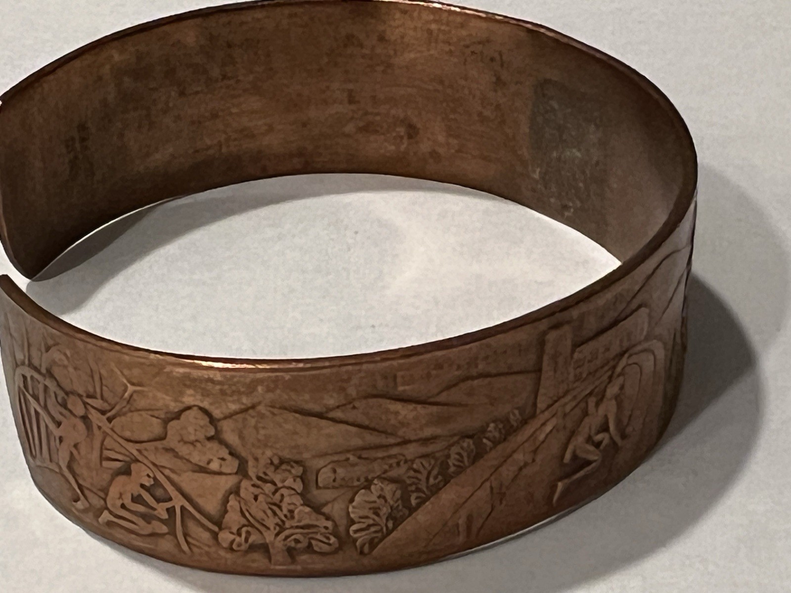 Native American Solid copper story cuff bracelet,… - image 1