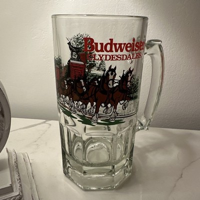 Vtg 1991 Budweiser King Of Beers Clydesdales 32 oz Glass Holiday Beer Mug Stein