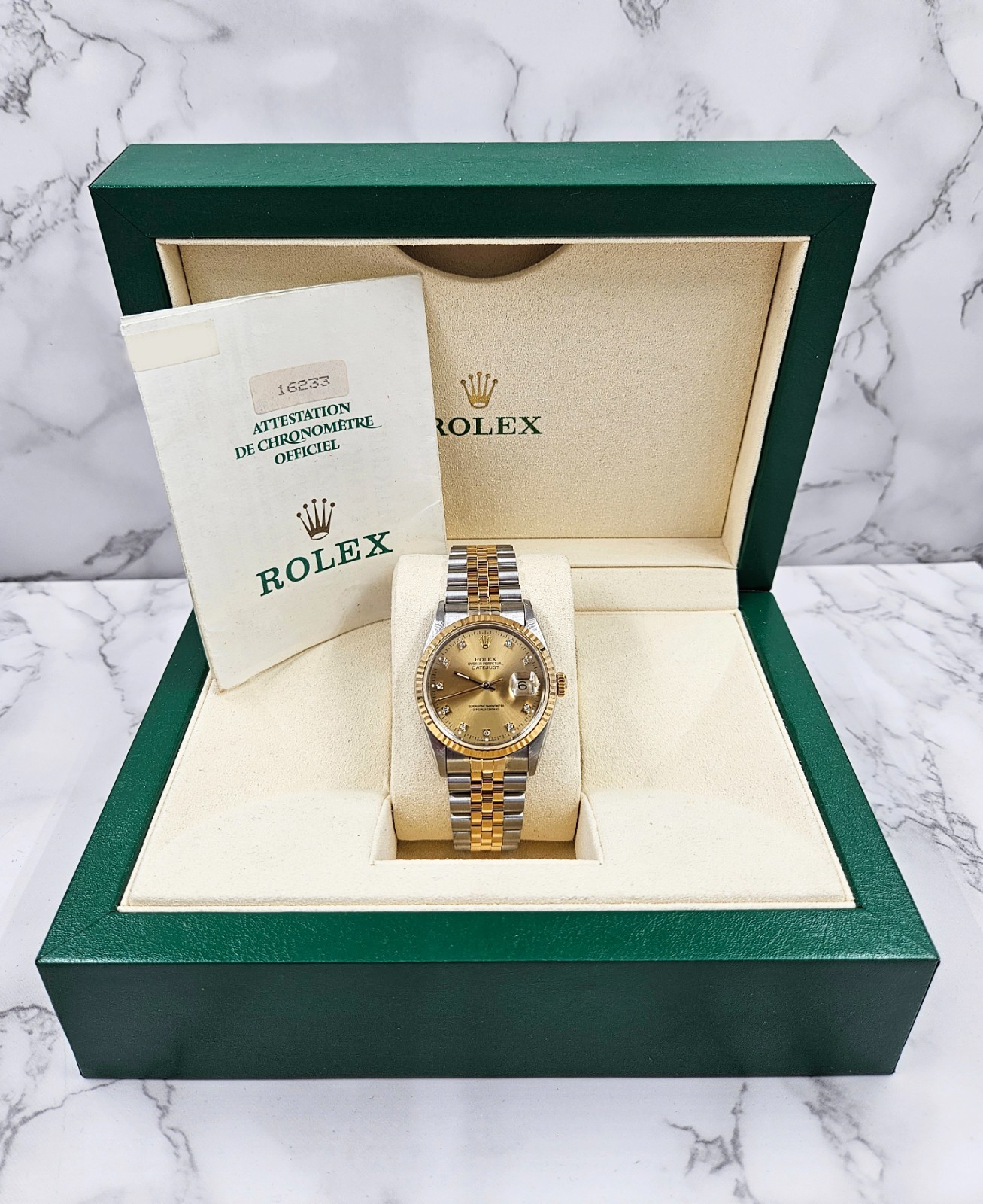 Rolex Datejust Mens 36mm with Factory Diamond Dial - Box / Papers