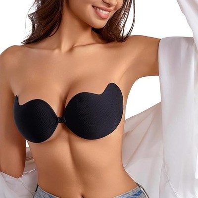Women s Reusable Adhesive Push Up Bra - Wing Style Mango Cups - Skin/Black