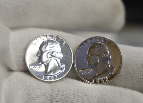 1962, 1961 US Proof Silver Washington Quarter 25c..