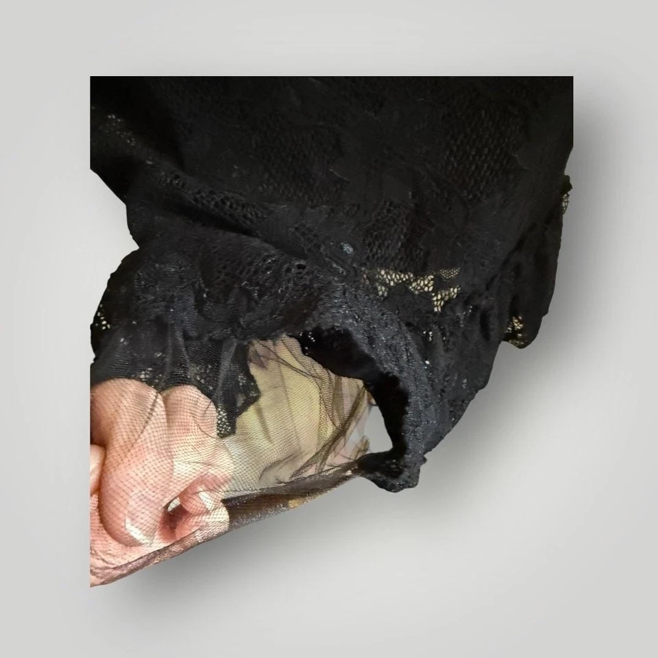 Betsey Johnson Sz Small Vintage Black Lace Crinoline Stretch Ruffle Pencil Skirt - Image 3 of 4