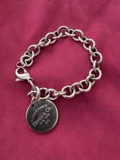 Genuine Tiffany & Co. 925 Sterling Silver 'Return To' Round Tag Chunky Bracelet