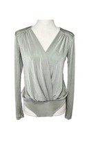 Intimately Free People Turnt Long Sleeve V-Neck Bodysuit Size L Oxide Gray NWT