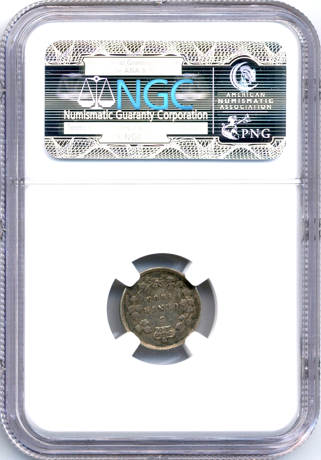 1893 Canada 5 Cents, MINT ERROR, Curved Clip @ 10:00 - NGC AU53