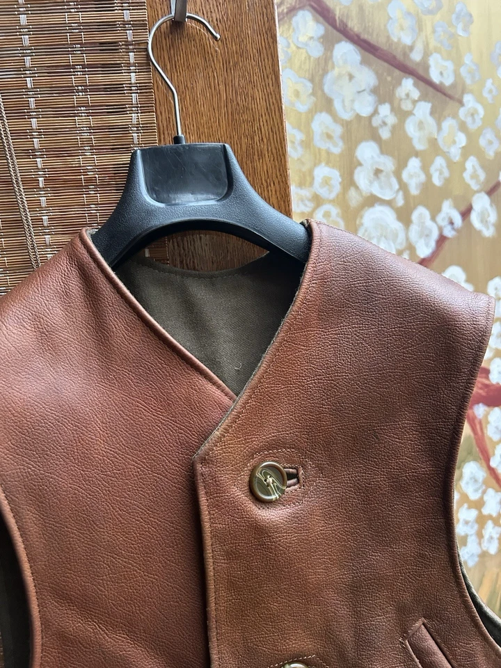 Vintage Moss Leather Goods Brown Leather Jerkin Jacket Vest - Image 4 of 4