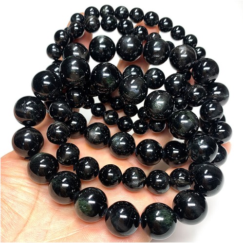 High Quality Natural Genuine Black Star Diopside Bracelet Bracelets Round Beads - Picture 7 of 7