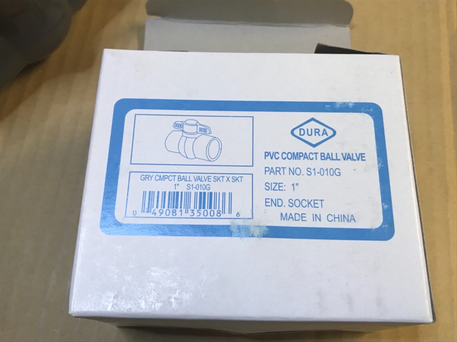 (Qty 10) DURA 1 in. Gray PVC Compact Ball Valve, Sch 80, Socket/Slip/Solvent