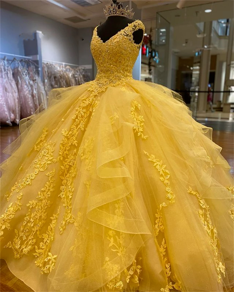 Quinceanera Dresses Yellow Poofy Prom Dress Pastel Yellow Prom