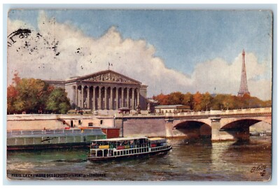 1909 Paris La Chambre Des Deputes Le Point Concorde Eiffel Tower Tuck Postcard