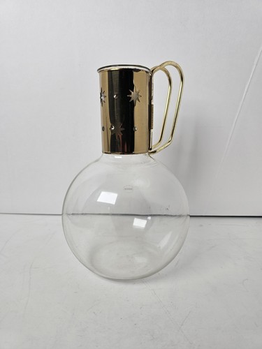 Carafe Ancienne 2 Tasses En Verre Et Laiton - Bleue, 1 Litre - Occasion