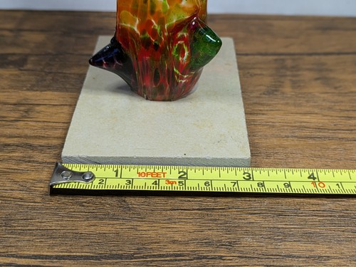 8¾" Glass Art Deco Sculpture w/ Base, Hand Crafted Abstract, Green Red Purple - Picture 19 of 19