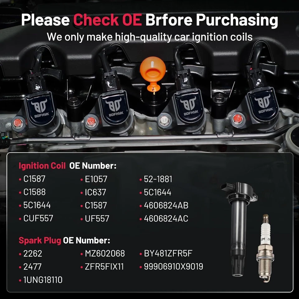 Set of 4 Ignition Coil Pack and Spark Plug For 2007-2016 Jeep Compass 2.0L 2.4L Foto 3 de 4