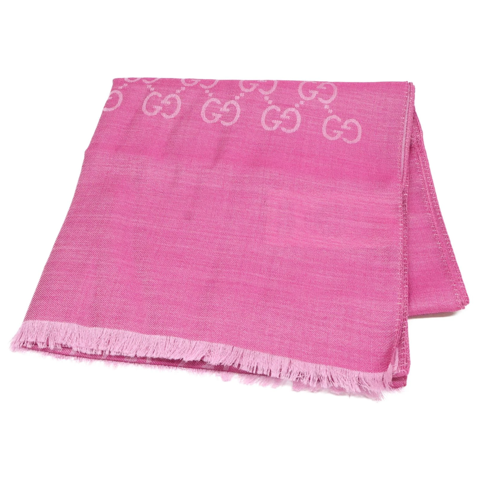 Foulard laine soie GG logo jacquard rose GG GUCCI 45 X 180 cm unisexe neuf avec étiquette de chez JP