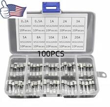 100Pcs 5x20mm Quick Blow Glass Tube Fuse Assorted Kits Fast Action Glass Fuses