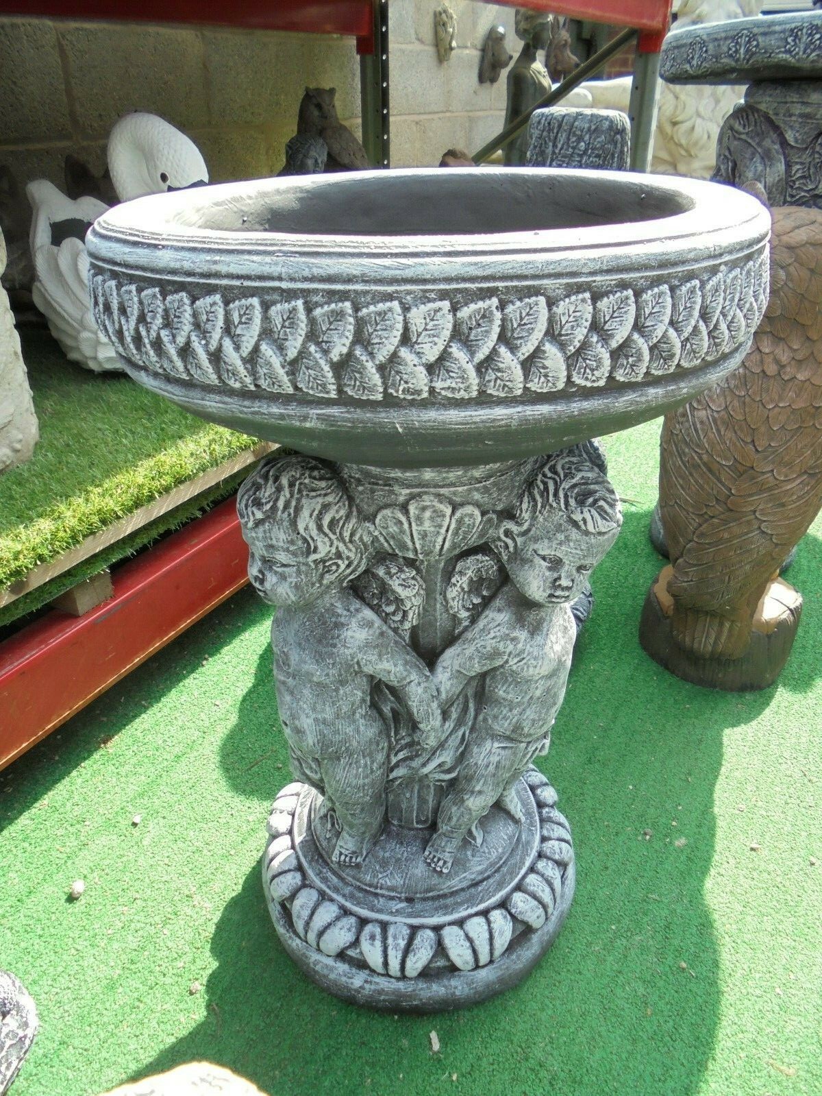 Cherub bird bath concrete garden ornament eBay