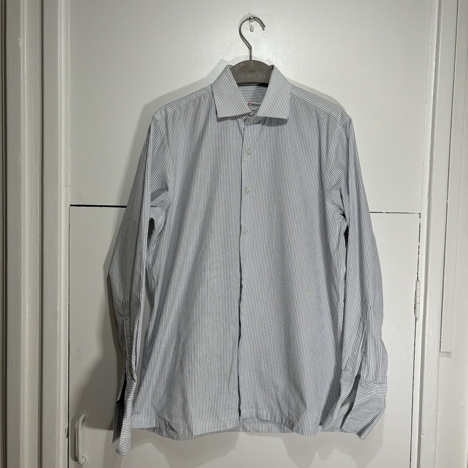 FILA Camicia uomo Cad & The Dandy Savile Row bianca blu righe su misura colletto 16”