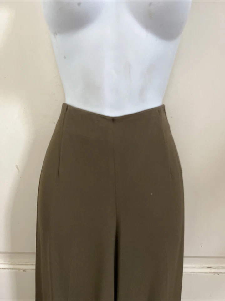 Pantalones LA PERLA Caqui Verde Crepé Viscosa Tiro Alto Cremallera Lateral Pierna Ancha Talla IT 42 Foto 3 de 4