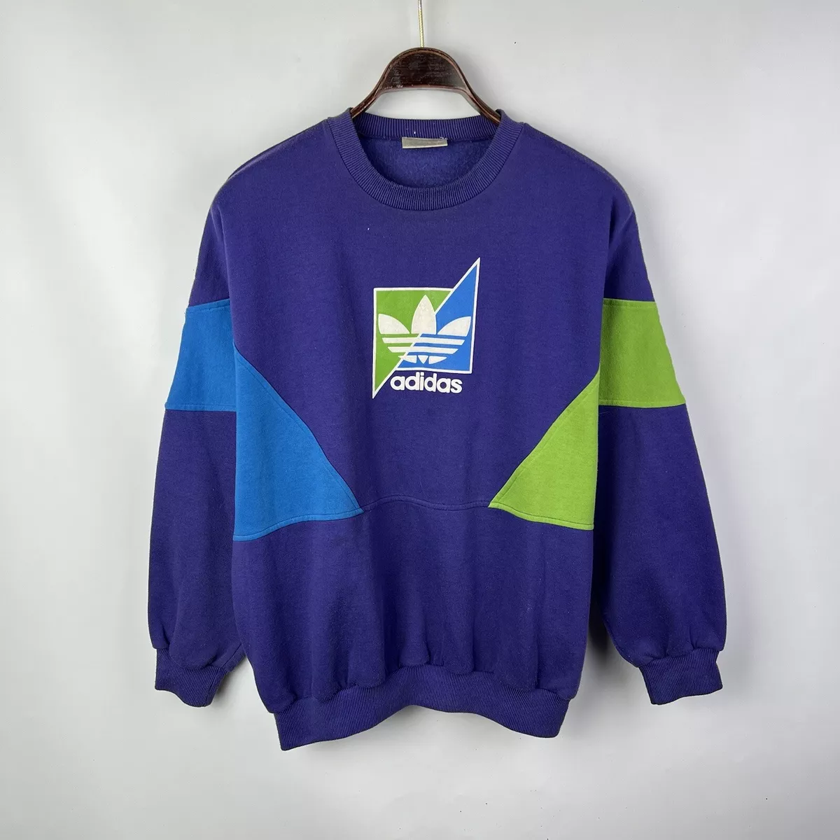 Vintage 90s Adidas sweatshirt Costume trefoil spellout geometric Sz M L Purple