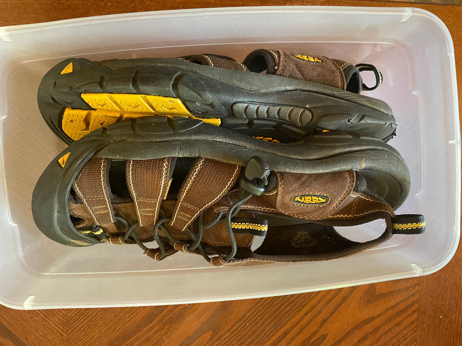 SANDALI KEEN UOMO TAGLIA 10 ACQUA SCARPE DA TREKKING MARRONE GIALLO NERO USATI