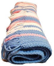 Afghan Throw Lap Baby Blanket 29x54 inch plus 4  Fringe Blue Pink White Knit