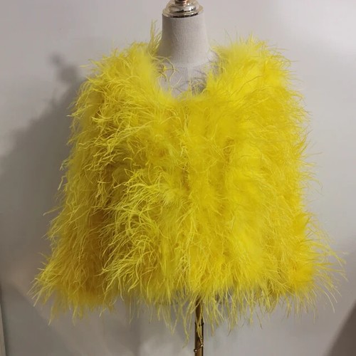 Ostrich Fur Fluffy Jacket Fuzzy Feather Furry Plush Coat Casual Nightclub Party - Picture 27 of 50