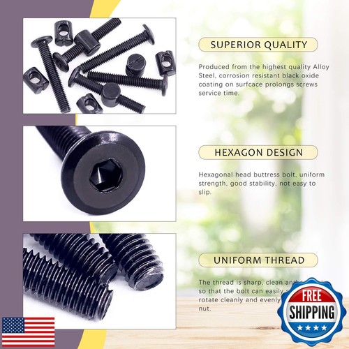 Swpeet 25 pièces vis de quincaillerie pour berceau noires M6 × 40 mm, bouchon de tête à douille hexagonale berceau B - Photo 3/5