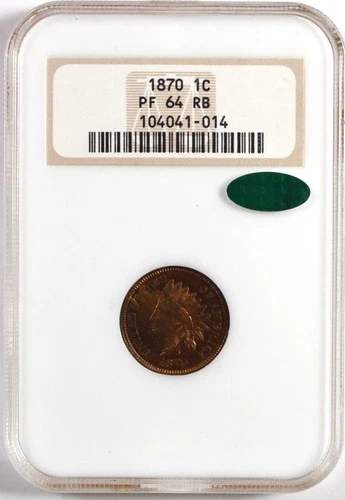 1870 BRONZE INDIAN HEAD CENT 1C NGC PF 64 RB CAC OLD FAT HOLDER