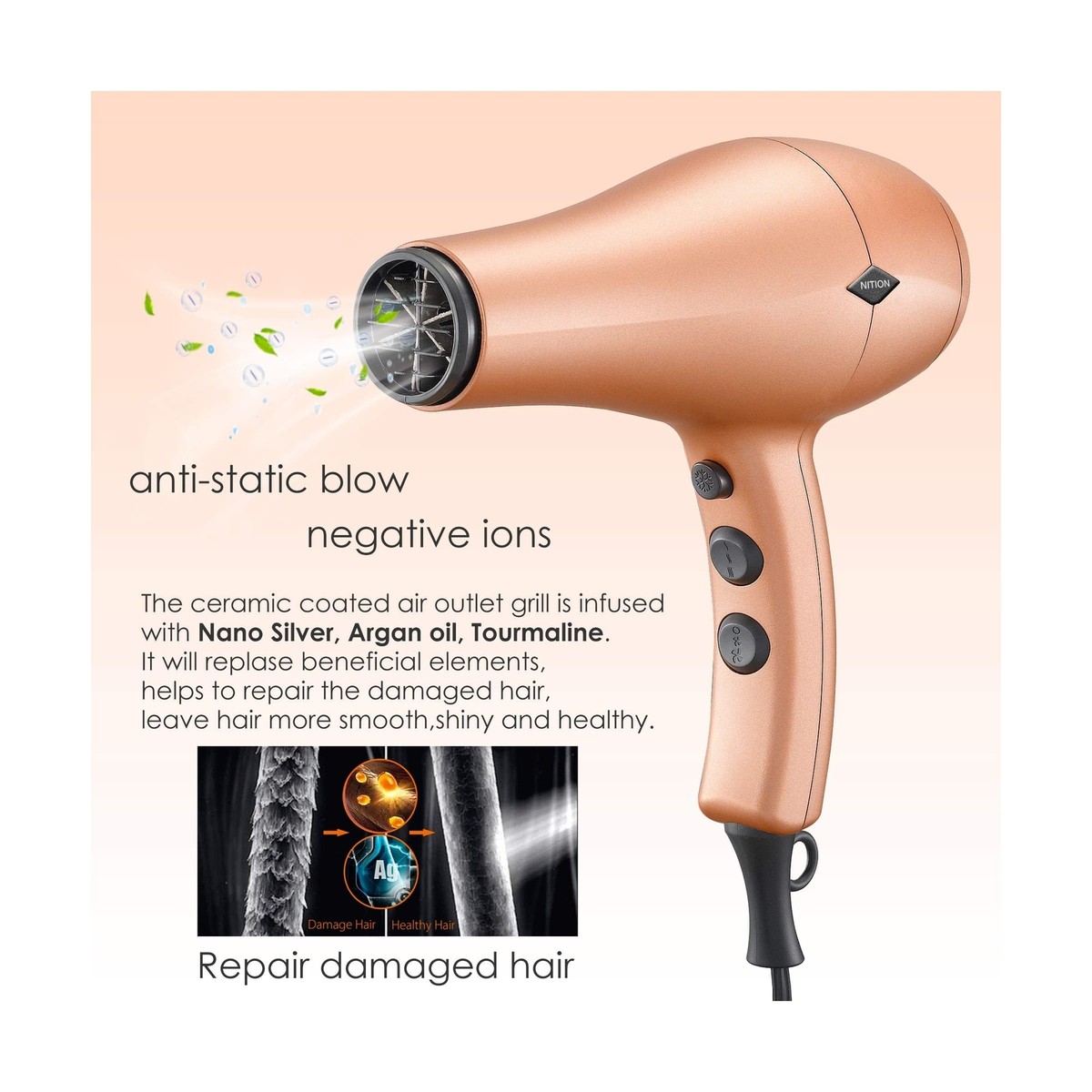 NITION Negative Ions Ceramic Hair Dryer with Diffuser