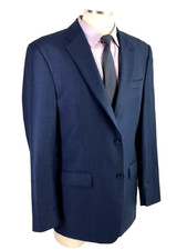 42L Jos A Bank Travelers Mens 2 Button 100 Wool Blazer Jacket Navy Pindot