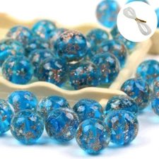 100Pcs Luminous Glass Beads Sky Blue 8Mm round Beads Glow Crystal Loose Beads wi