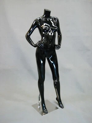 AMERICAN DRESS FORMS Adult Glossy Black Female Headless Fiberglass Fashion Mannequin with Base
