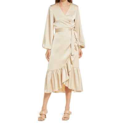 NWT AmyLynn USA Long Sleeve Midi Wrap Dress in Oyster Cream Silky Size Large | eBay NWT AmyLynn USA Long Sleeve Midi Wrap Dress in Oyster Cream Silky Size Large | eBay