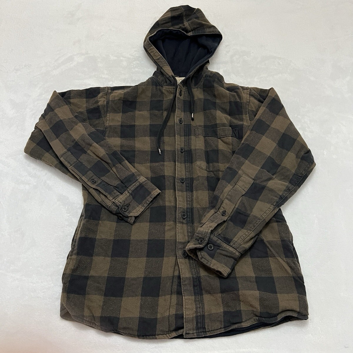 Mens Flannel Brown Buffalo Plaid Jacket Red Head Hoodie Mens