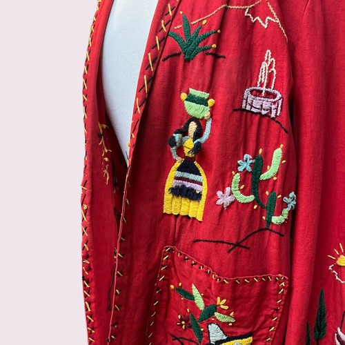 Vintage 1940s/50s Red Embroidered Mexican Tourist Jacket 40s Souvenir - Picture 8 of 14