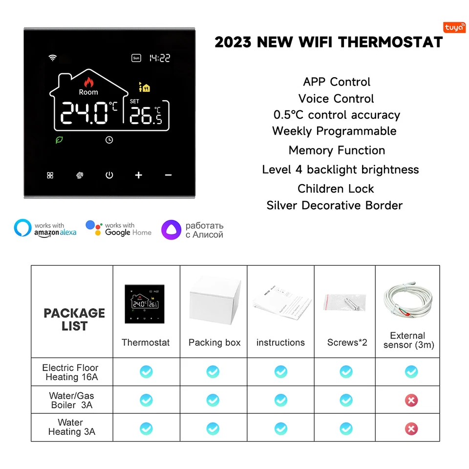 WIFI Thermostat TUYA für Fußbodenheizung Raumthermostat Digital Touch LCD 2023 - Bild 3 von 4
