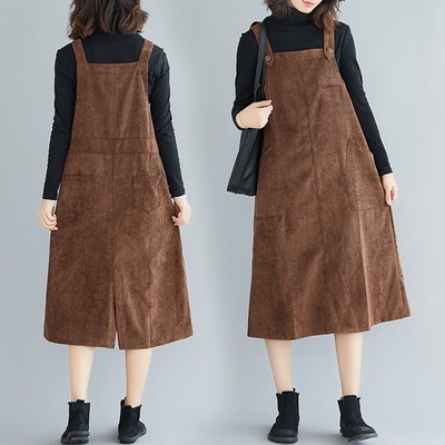 Women's Corduroy Overall Skirt Winter Vintage Women Corduroy High Waist Strap Dungaree Dress Overalls Skirts Party Skirts For Women Fashion Suneducationgroupcom