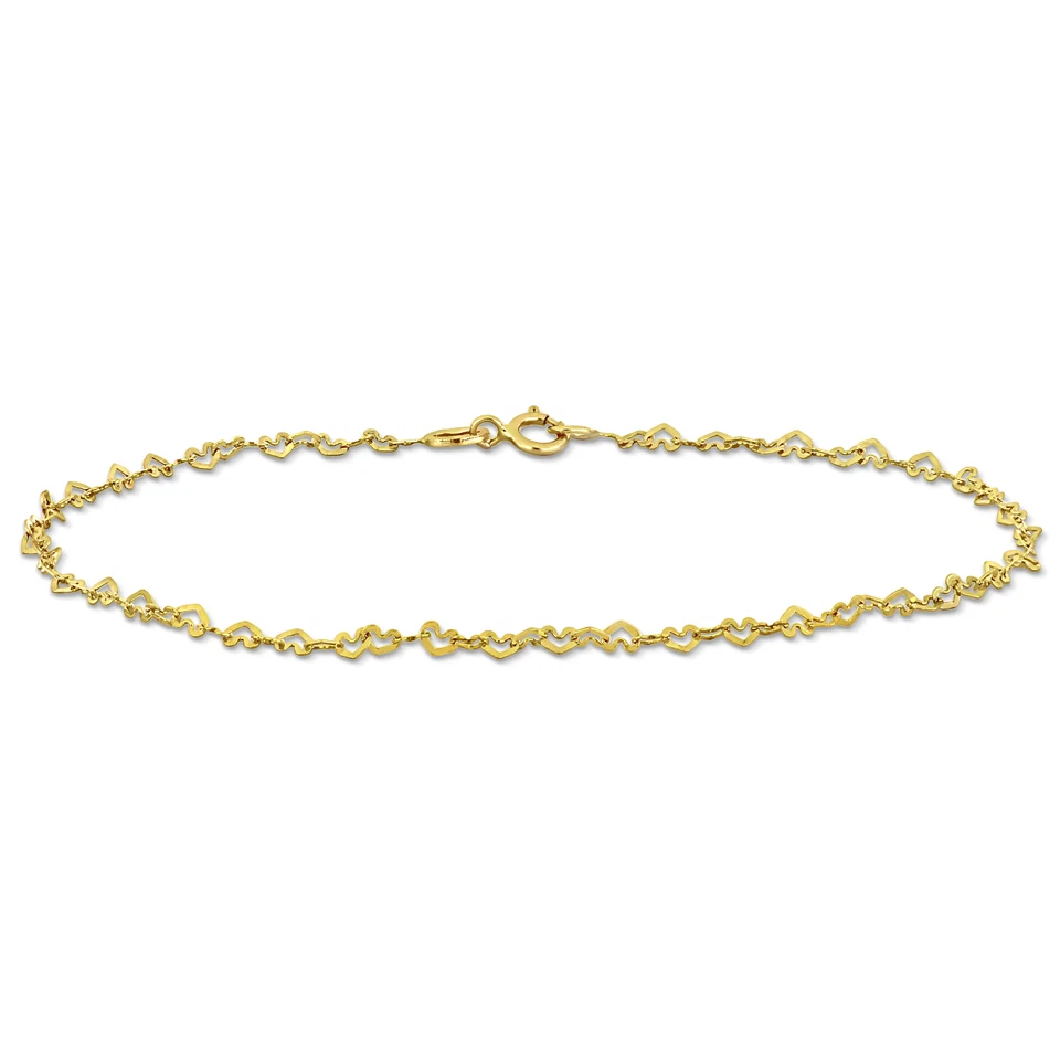 Tobillera Amour de oro amarillo de 14 k de 2 mm con eslabones de corazón - 9 pulgadas