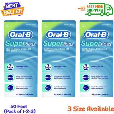 Oral-B Super Floss Pre-Cut Strands Dental Floss, Mint, 50 Count (pack of 1-3)