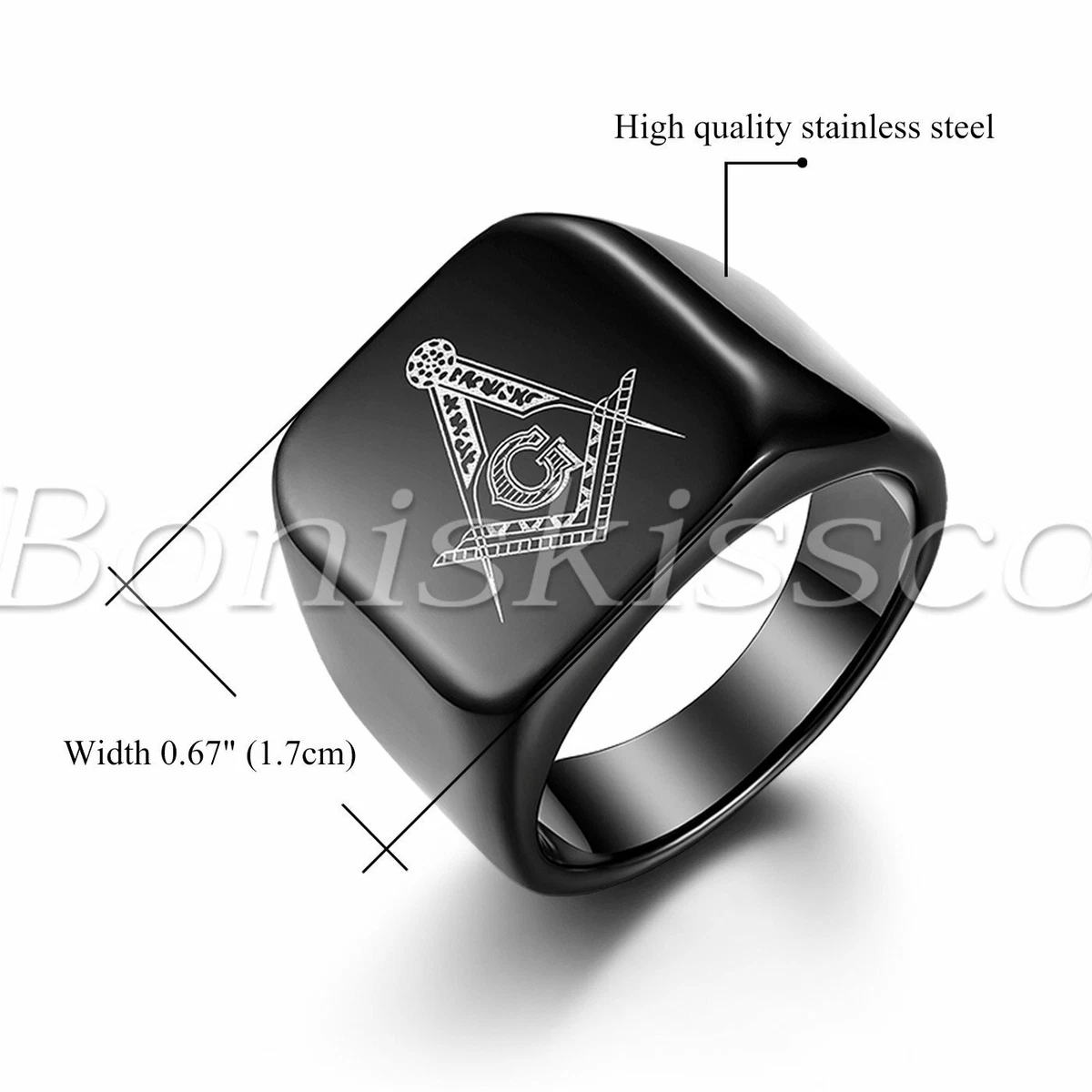 Men s Black Polished Stainless Steel Freemasonry Rings Masonic Ring Band 7 13