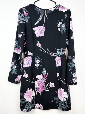 Leith Dress Black Floral Long Sleeve Short Mini MED Cocktail Classic Date Night