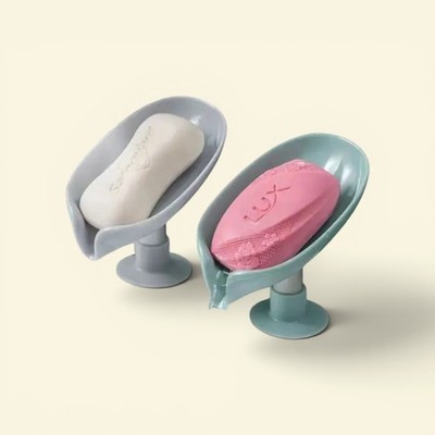 2PCs Beautiful Luxury Leaf Shape Box Drain Soap Holder Dish