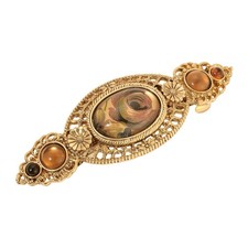 1928 Jewelry Hair Barrette Clip   Brown Tortoise Filigree with Crystal, 3.15"