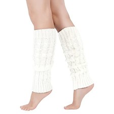 Leg Warmers for Women 80s Cable Knit Leg Warmer for Ballet Dance D-white