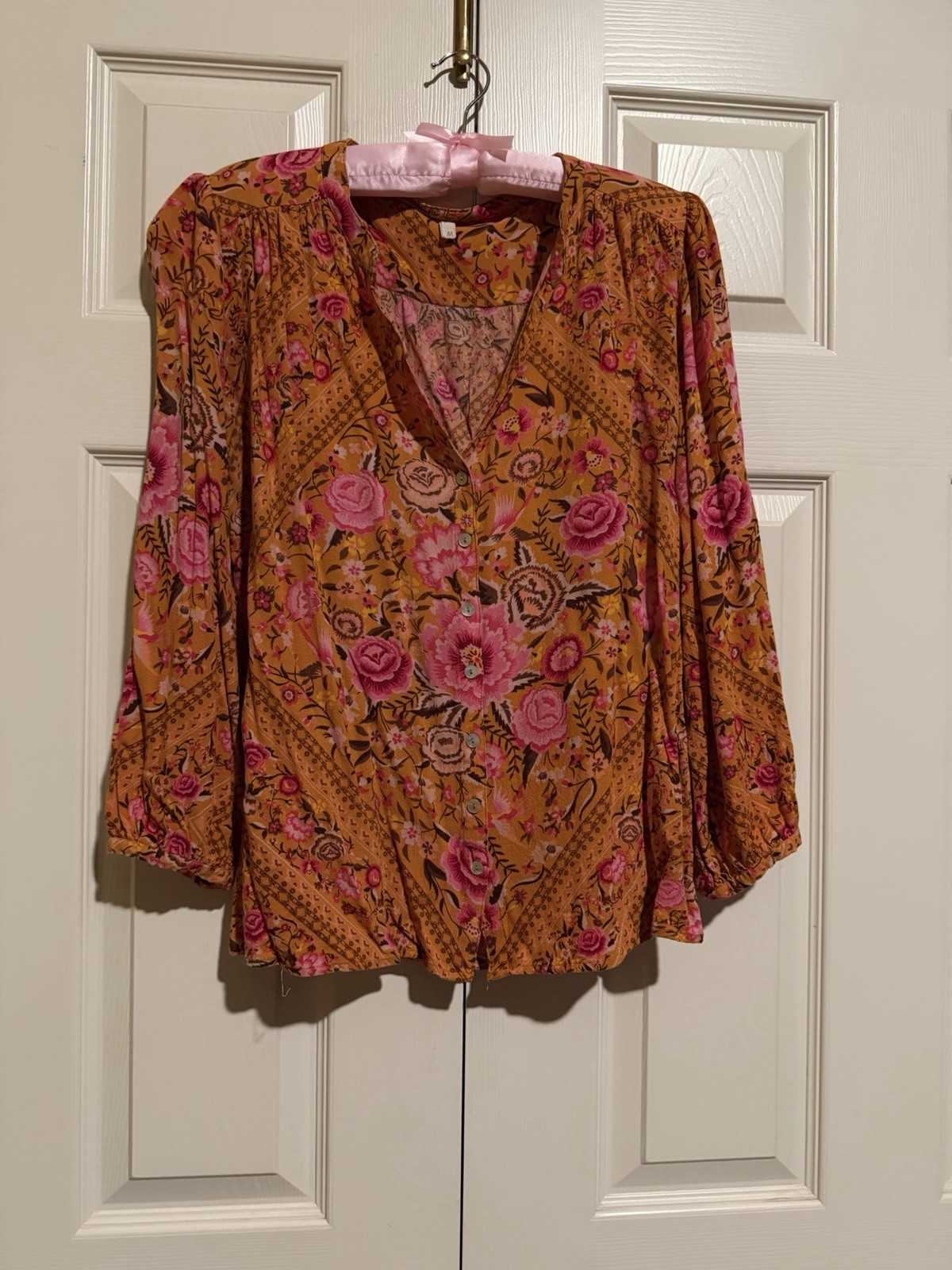 Spell and the Gypsy Collective Amber Babushka Top M Blouse Peasant Boho Orange